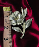 Large Sterling Silver Hibiscus Tropical Flower Etched High Relief Brooch Pin 24g