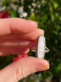 Sterling Silver Signed 925 Long Oval Mother of Pearl Ring 3g Size 6.5