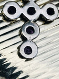 Antique Vintage Natural Amethyst Faceted Stone Sterling Silver 925 Cross Pendant