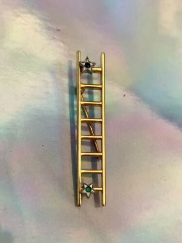 Vintage Two Tone Gold Silver Stars On Step Ladder Brooch Fashion Pin