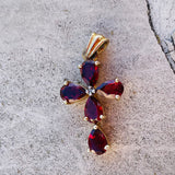 Gold over Sterling Silver 925 Garnet Red Pear Shape Stone Cross Pendant