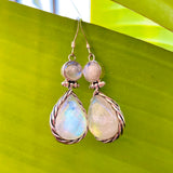 Sterling Silver 925 Moonstone Pear Shape Stone Hinge Dangle Earrings 9g