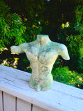 Artisan Signed Kumorek 1982 Green Clay Ceramic Man Muscular Bust Art Sculpture