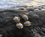 Signed Equivoque Designer Gold Tone Multi Stone Vintage Clip On Dangle Earrings