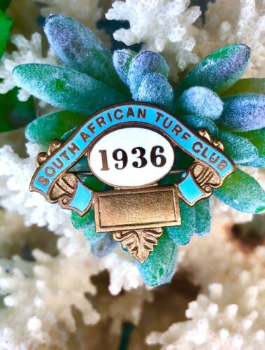1936 South African Turf Club Blue White Enamel Pin Badge Leighton Piper London