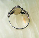 Vintage Sterling Silver 925 Ornate Leaf Abalone Shell Oval Ring Size 7.5