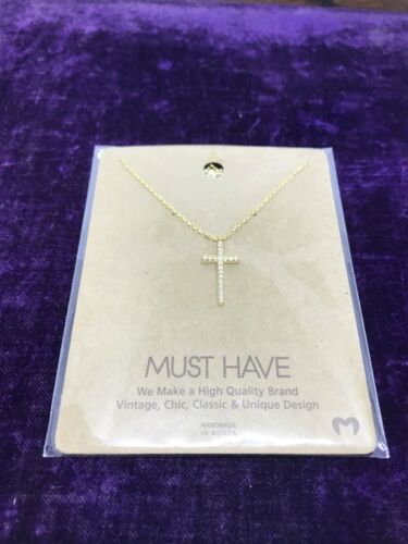 17” Gold Plated Cubic Zirconia Cross Necklace