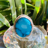 Vintage Sterling Silver Turquoise Large Stone Circular Gem Ring 5.6 Grams Size 8