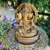 Vintage Heavy Brass Gold Tone Ganesh Elephant Hindu Deity Ganesha Art Statue