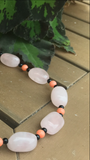 Signed GSJ Sterling Silver 925 Rose Quartz Coral Black Onyx Stone Bead Necklace