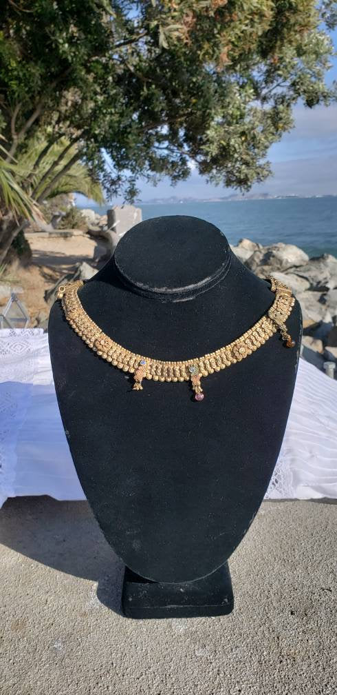 Rajasthan India Tribal Gypsy Detailed Bejeweled Vintage Hinge Collar Choker Necklace