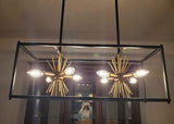 Black Gold 8 Light Linear 26" Modern Farmhouse Chandelier Sputnik Spikes Lamp
