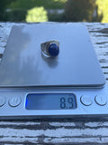 Vintage Sterling Silver Signed 925 Blue Lapis Lazuli Stone Ornate Ring Size 7.5