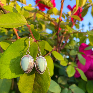 Sterling Silver 925 Blue Turquoise Calcite Gem Stone Dangle Drop Earrings 5.5g