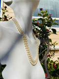 Vintage Double Strand Faux 7mm Pearl Rhinestone Silver Tone Fashion Necklace