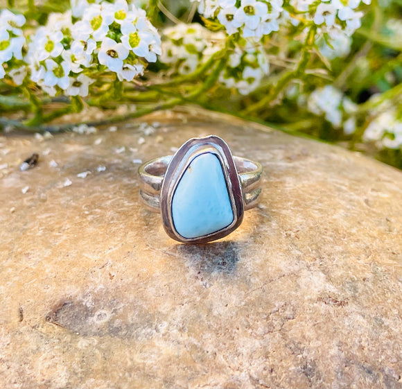 Vintage Sterling Silver 925 Blue Calcite Turquoise Tone Stone Ring 6.2g Size 6.5