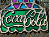 Coca Cola Multi Color Stained Glass Footed Cast Iron Trivet San Francisco Japan