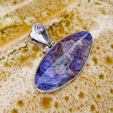 Sterling Silver 925 Purple Charoite & Amethyst Gem Stone Hinged Pendant 16g