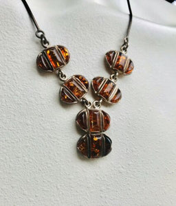 Vintage Sterling Silver 925 Genuine Amber Necklace