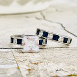 Princess Cut Blue Sapphire Sterling Silver RP 925 Band Ring Set 9.5g Size 5.5-6