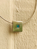 Antique Sterling Silver Italy 925 Blue Opal Square Modernist Pendant Necklace 6g