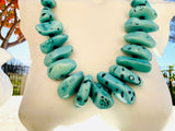 Large Statement Chunky Blue Teal Faux Turquoise Stone Necklace