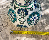 Antique French Floral White Blue Green 1ft Flower Vase Signed Made in France