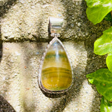 Vtg Sterling Silver 925 Rare Yellow Fluorite Gem Stone Teardrop Pendant 51.7g