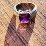 Vintage Sterling Silver 925 Emerald Cut Amethyst Faceted Stone Ring Size 7