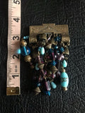Antique Grey Kingsburg N.Y. Signed Handmade Blue + Purple Bead Brass Brooch Pin