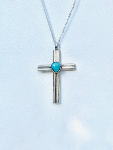 925 Sterling Silver Turquoise Stone Religious Crucifix Cross Pendant Necklace