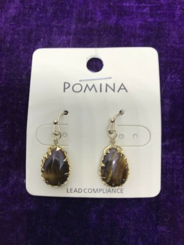 Small Tiger Eye Teardrop Pomina Hand-Crafted Gold Wire Wrap Stone Earrings