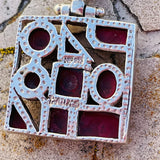 Sterling Silver 925 Red Coral Stone Abstract Geometric Modernist Pendant 4.3g