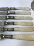 Set Of 6 Antique Mother Of Pearl Knives Sterling Silverware