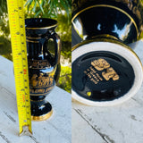 Signed ST Hand Made in Greece 24K Gold & Black Greek Style Urn Vase w Handles