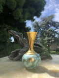 Vintage Hand Painted Blue Teal Gold Delft Holland Brass & Ceramic Pottery Vase