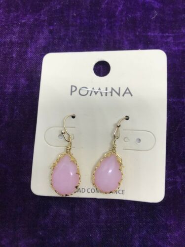 Small Pink Teardrop Pomina Hand-Crafted Gold Wire Wrap Stone Earrings