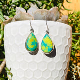 Sterling Silver 925 Blue Green Turquoise Tone Teardrop Pierce Dangle Earrings 6g