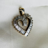 Vintage Signed Sterling Silver 925 Baguette Cubic Zirconia China Heart Pendant