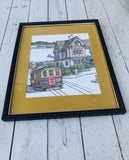 San Francisco trolley Watercolor Lithograph signed Debbie Patrick 1979 framed