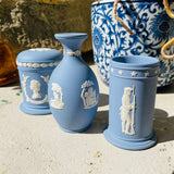 Vintage Blue Wedgwood Made in England Ceramic Vase Container Decor Set of 3