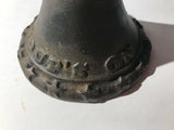 VINTAGE CAST IRON DINNER SUPPER BELL "SOUPS ON" BLACK EMBOSSED STARS 6"