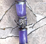 Vintage Sterling Silver Signed Chinese 925 Purple Lavender Jade Link Bracelet