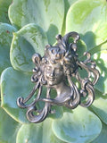 Art Nouveau Woman Antique Vintage Silver Tone Metal Art Belt Buckle