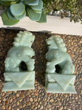 Vintage Chinese Signed Carved Green Jade Jadeite Foo Lion Dragon Dog Pair 100oz