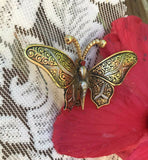 Vintage Gold Tone Ornate Etched Spanish Butterfly Pin Brooch Spain