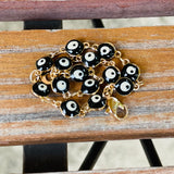 Designer C Star C Greek Black & White Evil Eye Protection Gold Tone 8" Bracelet