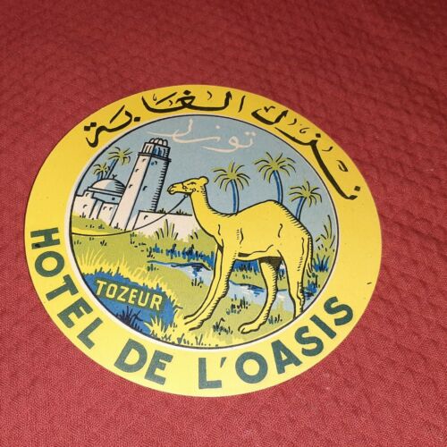 Hotel De L'Oasis Camel Vintage Luggage Label Tag Tozeur
