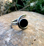 Vintage Sterling Silver 925 Black Onyx Round Stone Modernist Ring