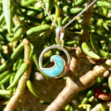 Sterling Silver 925 Italy Larimar Gem Stone Ocean Wave Pendant Necklace 6.7g